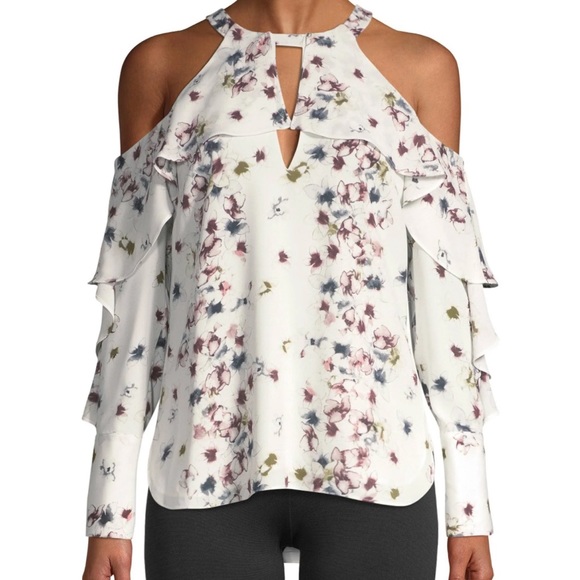 Bcbgmaxazria Celestine Floral Print Cold-Shoulder Top - Off White Combo, Size XS - Picture 2 of 5